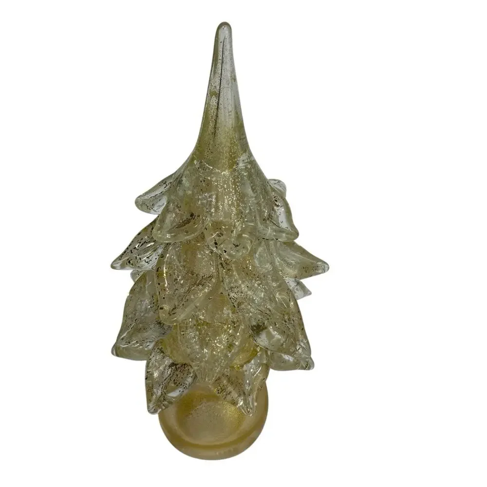 Vintage Murano Art Glass Gold Specks Christmas Tree Home Decor Sculpture 10 In.